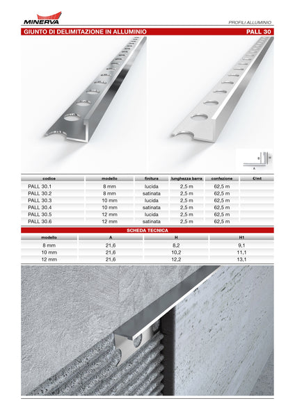 Profilo terminale e delimitazione in alluminio. Barra 2.5 m