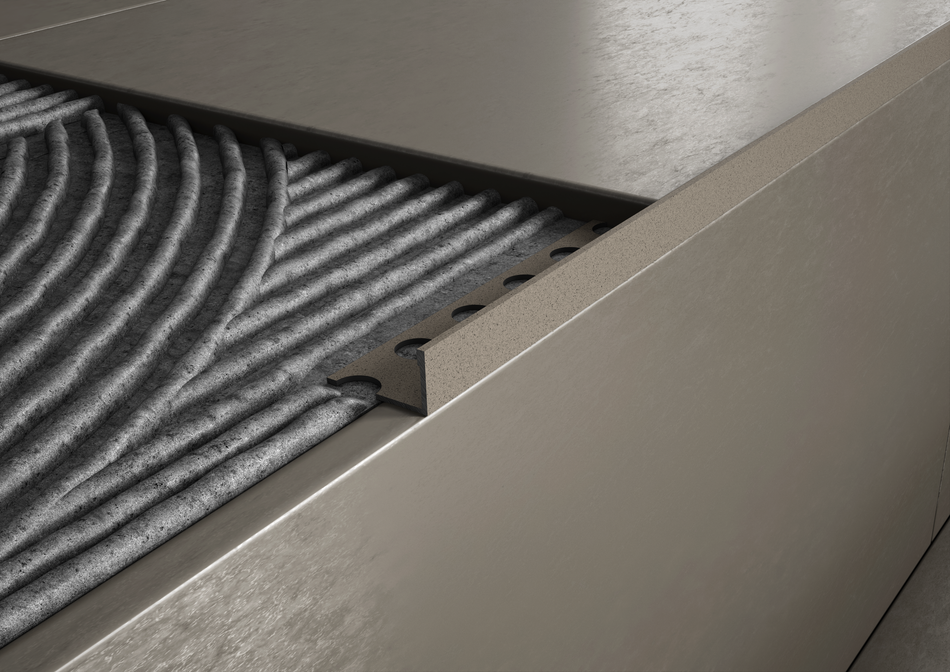 Giunto di delimitazione in ALLUMINIO - finitura sabbia per scale e gradini. Barra 2.5 m