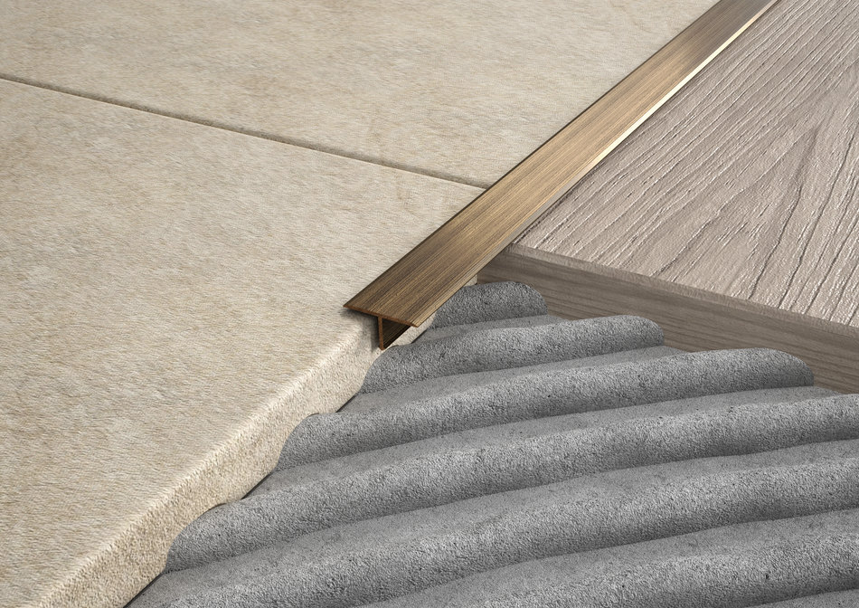 Profilo coprigiunto a "T" in OTTONE. Barra 2.5 m