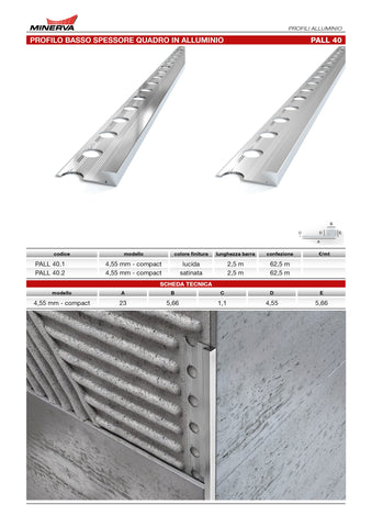 Profilo bassi spessori alluminio angolo quadro. Barra 2.5 m