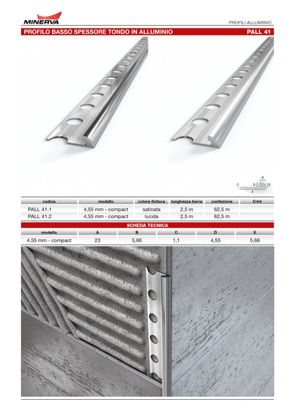 Profilo bassi spessori alluminio angolo tondo. Barra 2.5 m