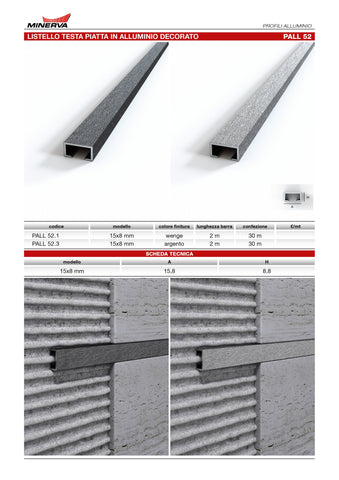 Profilo Listello profilo alluminio decorato argento. Barra 2 m