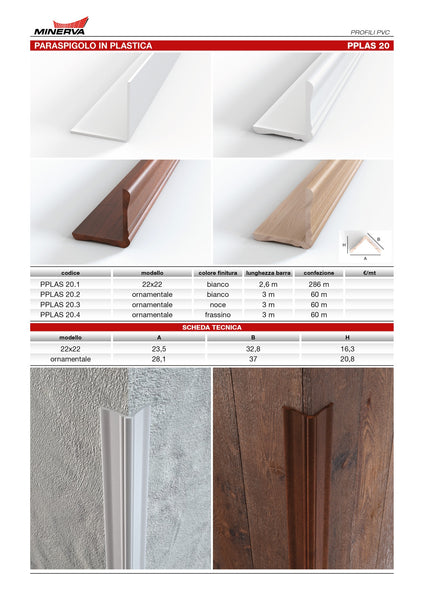 Profilo paraspigolo angolare in pvc bianco 22x22. Barra  2.6 m