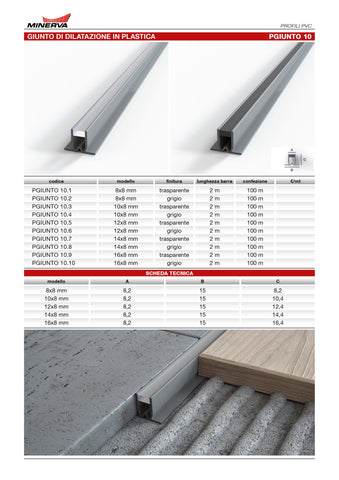 Profilo a giunto dilatazione in pvc con silicone grigio e trasparente per pavimenti. Barra 2 m