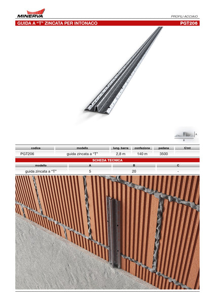 Profilo-Guida a "T per intonaco in lamiera zincata. Barra 2.8 m