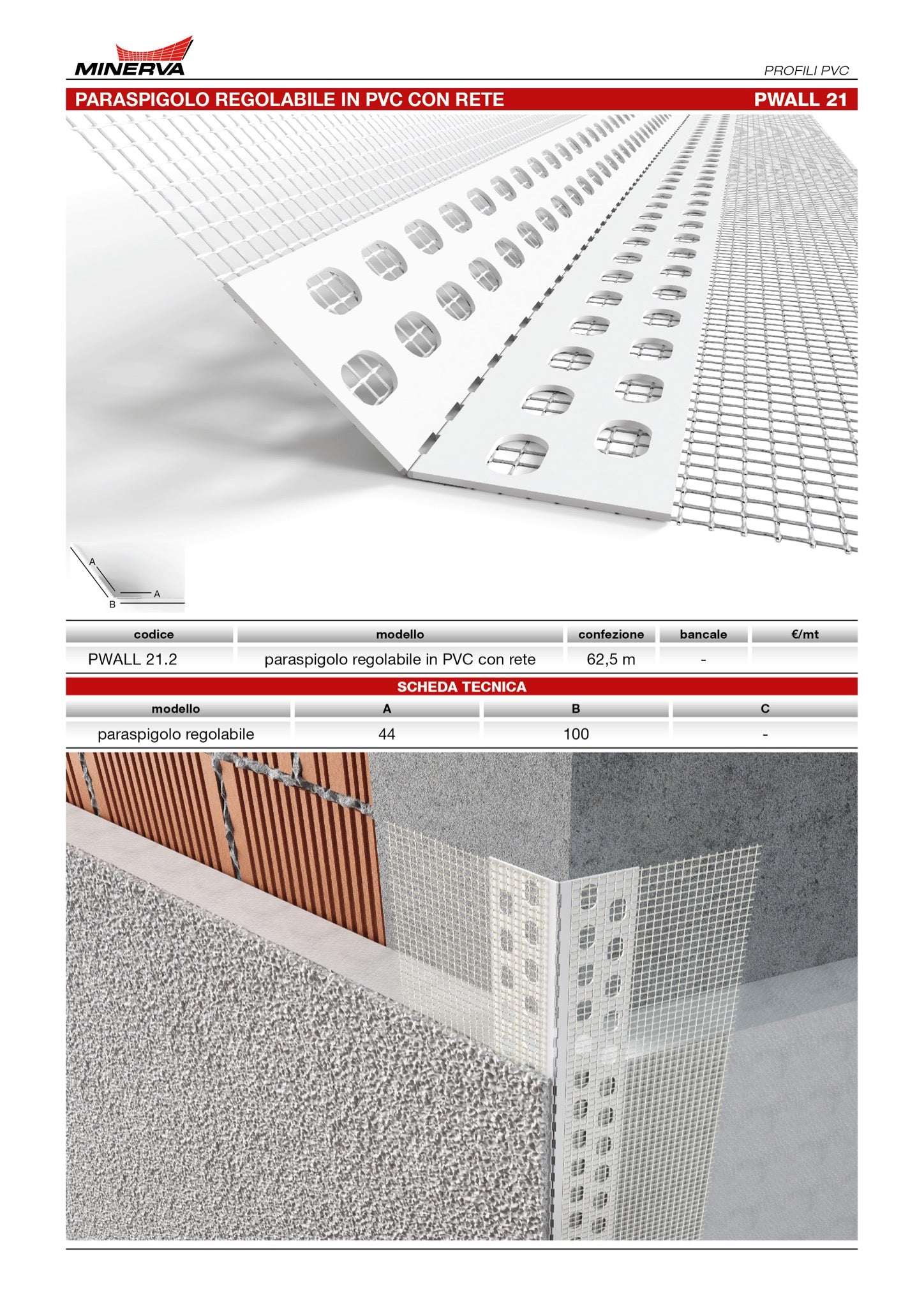 Profilo-paraspigolo per intonaco in pvc testa arrotondata. Barra 2.5 e –  MINERVA PROFILI