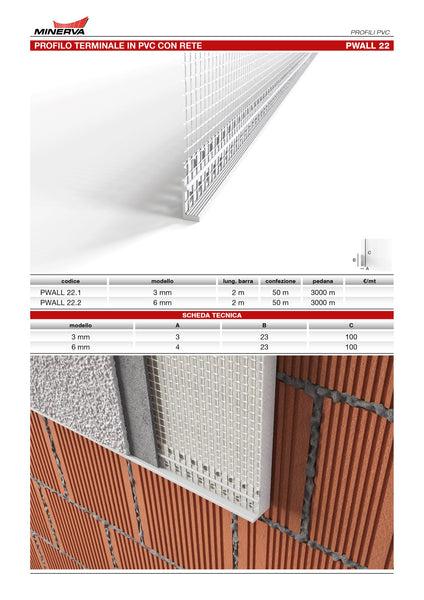 Profilo terminale in pvc con rete. Barra 2 m.