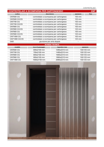 Controtelaio per cartongesso per porte scorrevoli a scomparsa