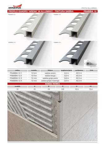 Profilo quadro arena in alluminio - Finitura Sabbia. Barra 2.5 M