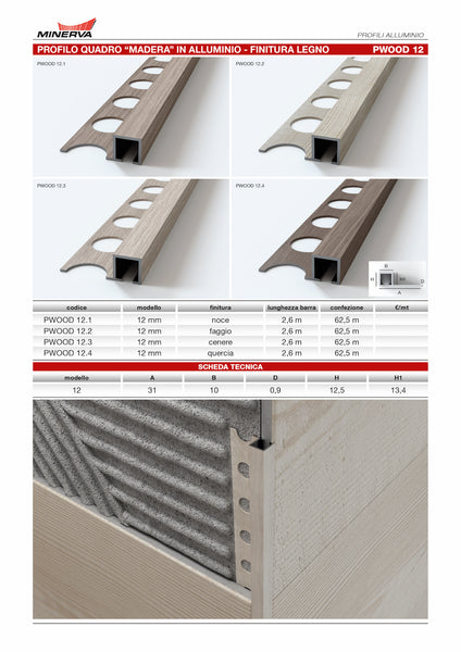 Profilo quadro madera in alluminio - Finitura Legno. Barra 2.5 m