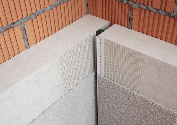 Profilo giunto dilatazione ad angolo in pvc con rete. Barra 2.5 m