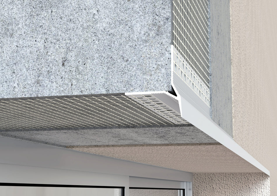 Profilo-Paraspigolo in PVC con gocciolatoio e rete. Barra 2.5 m