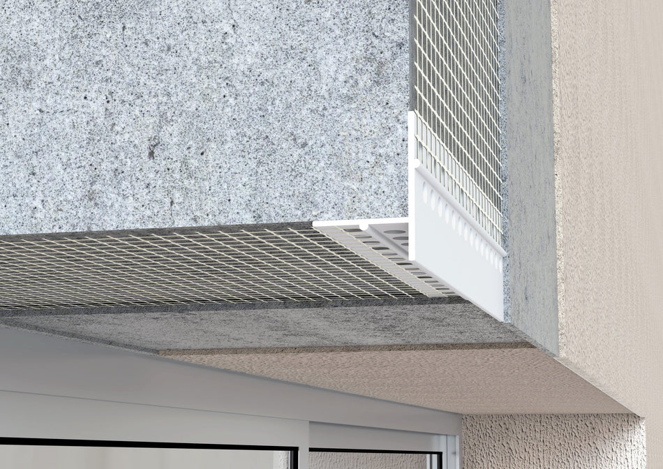 Profilo-Paraspigolo in PVC con gocciolatoio liscio invisibile. Barra 2.5 m