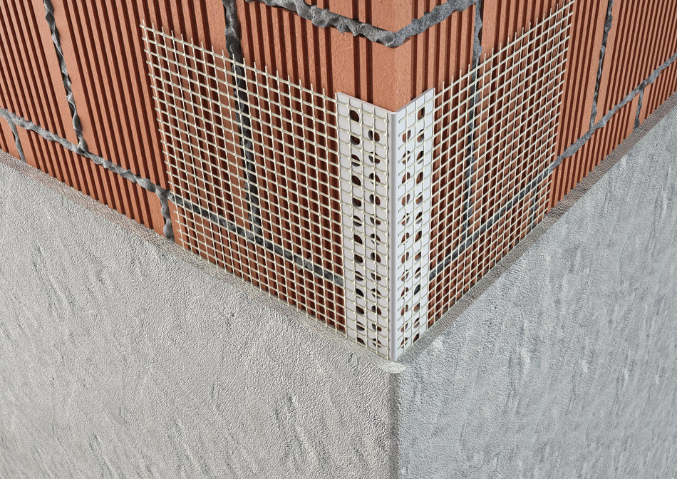 Profilo-paraspigolo in PVC con rete. Barra 2.5 m